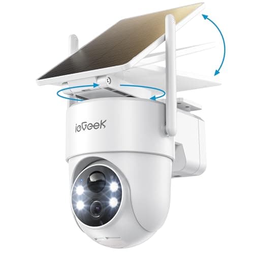 ieGeek 2K Security Cameras Wireless Outdoor, with Adjustable&Removable Solar Panel, 360°PTZ, Color Night Vision, 2.4G WiFi Camera Surveillance Exterieur, Smart Motion Sensor, Light&Siren,Work w/Alexa