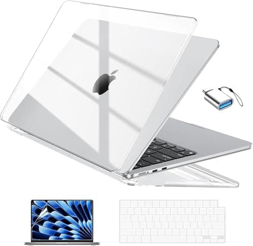 EooCoo Case Compatible with MacBook Air 13 inch M5 M4 M3 M2 2026-2022 A3449 A3240 A3113 A2681, 13.6" Hard Case Cover & Keyboard Skin & Screen Protector for Laptop Air 13.6 inch - Crystal Clear