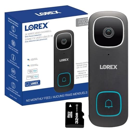 Lorex 2K Wi-Fi Video Doorbell | Outdoor Security Camera | Requires 16–24 VAC Doorbell Wiring | Color Night Vision | Motion Detection | 2-Way Talk | IP65 Weatherproof Rated | No Monthly Fees