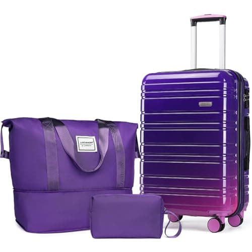 LARVENDER Luggage Sets 3 Piece, 20 Inch Carry on Luggage 22x14x9 Airline Approved Hardside PC+ABS Suitcase Set with Spinner Wheels TSA Lock, Lightweight Suitcase for Women, Midnight Berry
