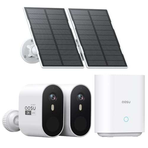 AOSU 2K Solar Security Cameras Wireless Outdoor, 166° WiFi Camera Surveillance Exterieur for Home Security System, Color Night Vision, 2-Way Talk, 60 Days aosuBase Storage, No Subscription Required
