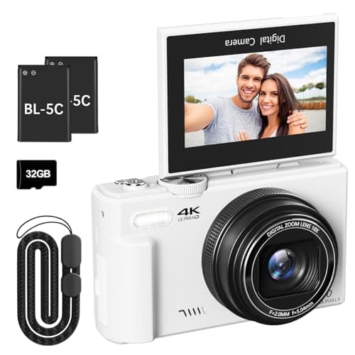 4K Digital Camera for Photography, 64MP Video Blogging Camera for YouTube with 3" Screen 180° Rotating, 18x Digital Zoom Auto Framing Camera with 32 Micro SD Card