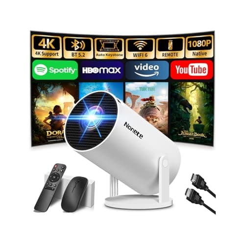 [2026 Upgraded] Mini Projector Support 4K 1080P FHD Auto Keystone 270° Rotatable with WiFi 6 and Bluetooth 5.2 Projector Portable Compatibile with HDMI/TV Stick/Memory Stick/Laptop,White