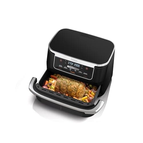 Ninja Foodi 6-in-1 DualZone FlexBasket Air Fryer w/7-QT MegaZone & Basket Divider, Full Meals, Smart Finish Cook 2 Foods 2 Ways, Large Capacity, Air Fry, Bake & More, DZ071C,Black (Canadian Version)