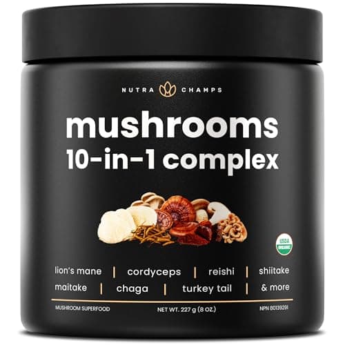 Organic Mushroom Powder - 10-in-1 Complex - Mushroom Supplement Powder Blend for Memory, Focus & Immune Support - Mushroom Blend For Coffee, Water, Smoothies - 8oz