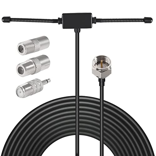 FM Dipole Antenna Adhesive Mount with 3 Connector Adapters for TV Radio Home Stereo Receiver Indoor Music System AV Audio Video Home Theater Receiver