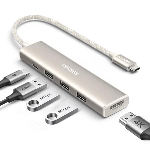 UGREEN Revodok USB C Hub 5 in 1 Multiport Adapter 4K30Hz HDMI, 100W Power Delivery, 3 x USB A 3.0 5Gbps USB C Dongle for MacBook Pro/Air, iPad Pro, iMac, iPhone 17 Pro/Pro Max, XPS, Thinkpad, Gold