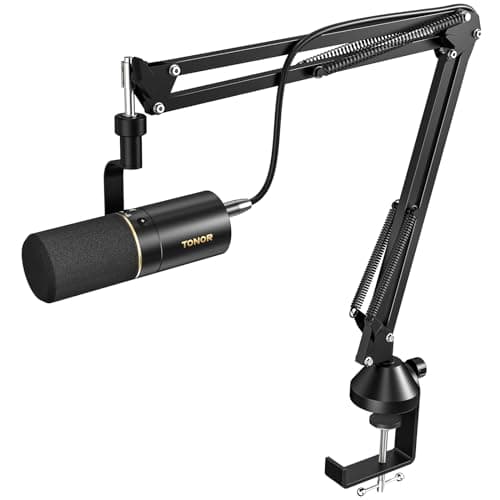 TONOR Gaming Dynamic Microphone XLR/USB Podcast Gaming Mic, Cardioid Studio Mic for Streaming Recording Podcasting, Quick Mute, 3.5mm Headphone Jack, Volume Control, Boom Arm, Black TD510+