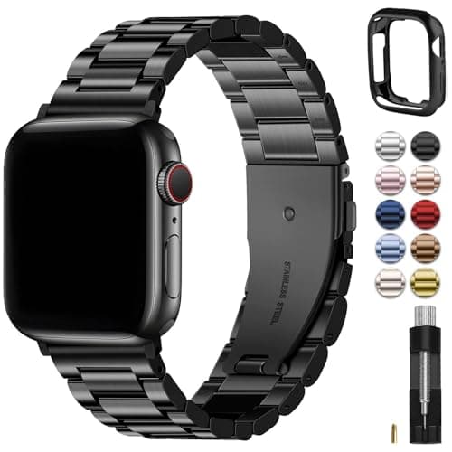 Fullmosa Compatible with Apple Watch Band Series 11 10 46mm, Stainless Steel iWatch Band with Case Compatible for Apple Watch Strap Series 11 10 Men and Women,46mm Black