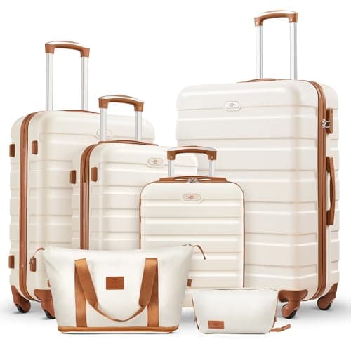 Suitour 6 Piece Luggage Sets,16 20 24 28 inch Hardside Carry-on and Checked Suitcase Set with Travel Duffle Bags(Beige Tan)