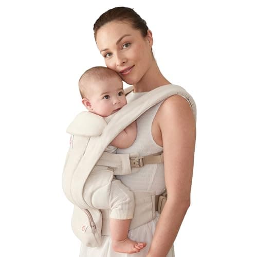 Ergobaby Omni Deluxe Baby Carrier for Newborn to Toddlers 0-48 Months (7-45 lbs) - 4-Position Natural Linen Baby Carrier with Ergonomic Support, Storage Pockets, and Sun Hood - Natural Linen