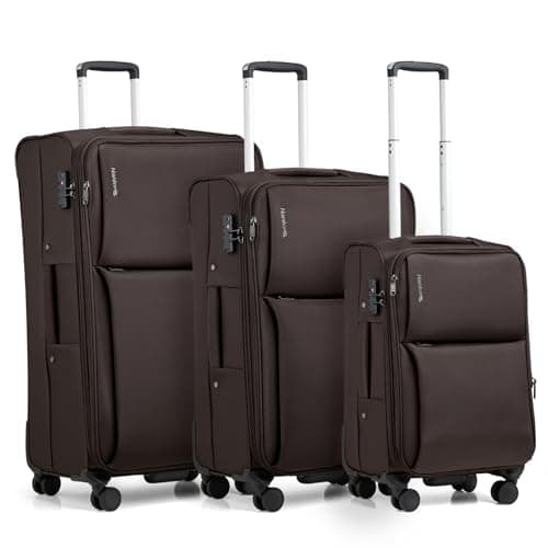 Hanke Luggage Sets 3 Piece Softside Expandable Carry On Luggage with Spinner Wheels Lightweight Suitcase Sets TSA Large Luggage Travel Rolling Bag for Men Women(Coffee, 20in/24in/28in)