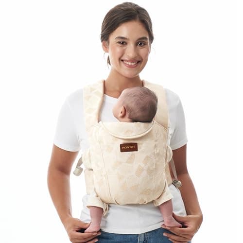 Momcozy WeeSnug Newborn Carrier, Lightweight Infant Wrap with Cross-Back Support and Lumbar Relief, Easy Hands-Free Baby Holder for 7–25 lbs, Geometry