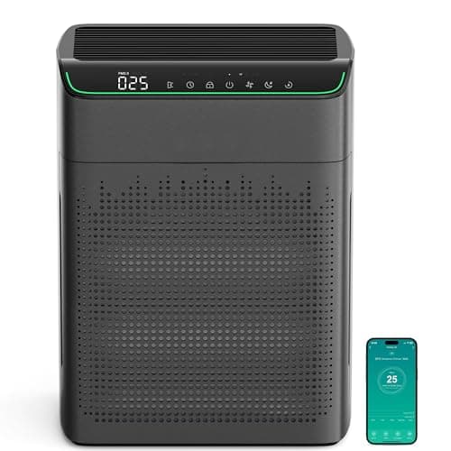 MERONTE Air Purifiers for Large Room Home Up to 1690ft² with Air Quality Sensor and Wi-Fi Smart Control, HEPA Air Purifier Filter with Double Sided Air Inlet, Removes Pet Hairs, Smoke, Dust (Black)