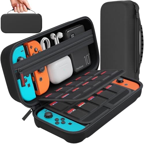 Daydayup Switch Carrying Case Compatible with Nintendo Switch/Switch OLED, with 20 Games Cartridges Protective Hard Shell Travel Carrying Case Pouch for Console & Accessories, Black