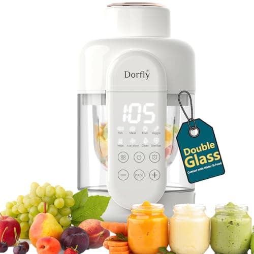 Glass Baby Food Maker 12oz Baby Steamer and Blender Glass Reservoir & Glass Bowl No Plastic Food Processor 9 in 1 Puree Maker Dishwasher Safe Food Blender, Timer, Recipe