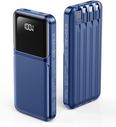 Power Bank Portable Charger with Built in Cable, 20000mah Battery Pack Blue