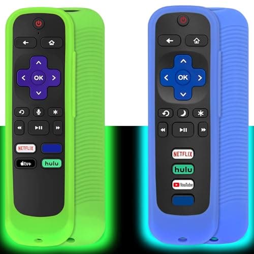 Pinowu Universal Silicone Case - Glow in The Dark, Compatible with Roku TV Remote/Express/Streaming Stick/Premiere, Voice Remote with Lanyard (Green and Blue)