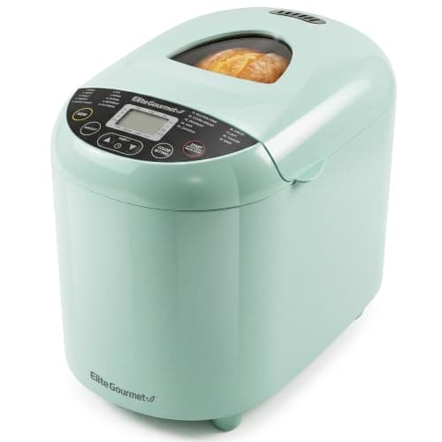 Elite Gourmet Programmable Bread Maker, 2 lb Loaf, 3 Sizes, 19 Presets incl. Gluten-Free, Dough & Jam, Delay Timer, Mint
