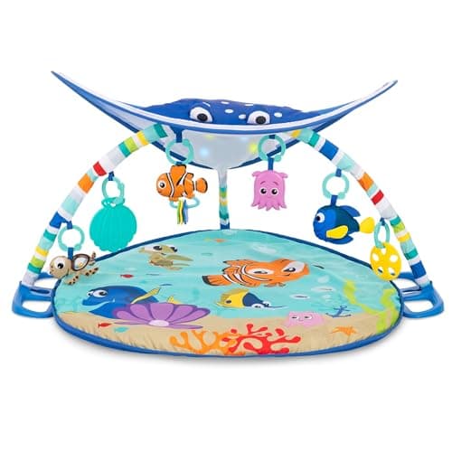 Bright Starts Finding Nemo Mr. Ray Ocean Lights & Music Baby Activity Gym with Tummy Time Pillow, Newborn+
