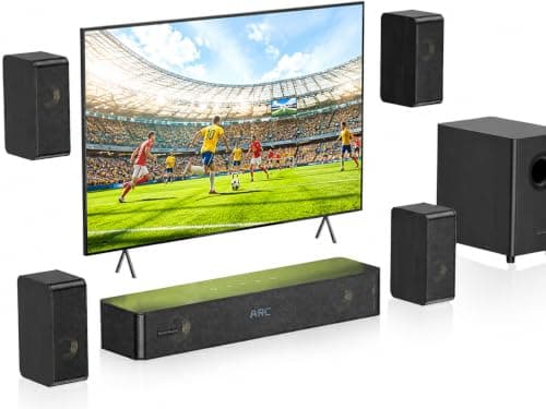 Wooden 5.1.2 Sound Bar for TV, Compact Virtual Surround Sound System with 4 Surround Speakers for Home Theater, 400W Peak Power, 5.25'' Wired Subwoofer, Deep Bass for Movies, ARC/Opt/BT 5.3/AUX, 2026