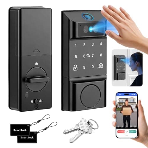 Smart Lock with Palm Vein&Facial Recognition& Fingerprint Keyless Entry Door Lock, Built-in Wi-Fi Deadbolt with Security Camera & Video Doorbell, App Control, Auto-Lock, Touch Keypad for Home Security