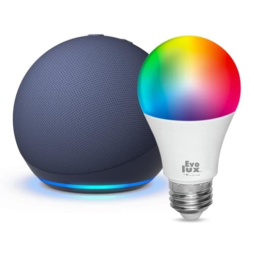 Amazon Echo Dot (newest model) + Evolux Smart Bulb, Designed for Alexa+, Deep Sea Blue