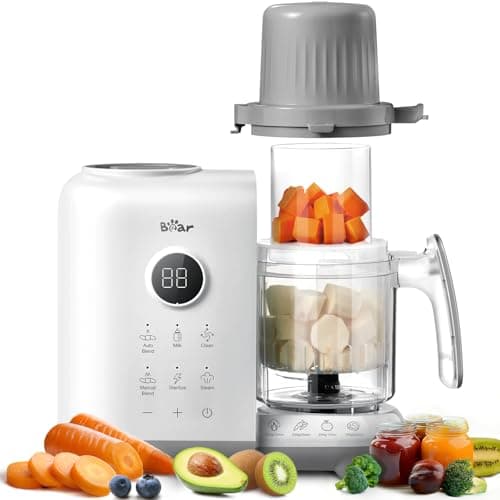 Bear Baby Food Maker with 18.5oz Dual-Layer Steam Baskets, OneStep Food Processor Steamer Puree Blender Grinder Mills, Auto Cooking Grinding&Sterili-zing for Healthy Homemade Food, BPA-Free