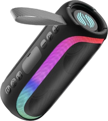 Portable Bluetooth Speaker, IPX6 Waterproof 20W HiFi Stereo Sound with Deep Bass 12H Playtime BT 5.2 Wireless TWS 7 Color Lights soundbox for Smartphone/Tablet/PC Apply to Home/Outdoor