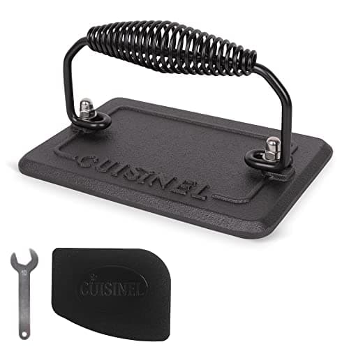 Grill Press - Cast Iron Burger Press for Bacon, Steak & Hamburgers - 6.75"x4.5"-inch Rectangular Pre-Seasoned Heavy Duty 2.8-lb. Weight Sandwich Maker - Griddle, BBQ Grill Accessory - Cool-Grip Handle