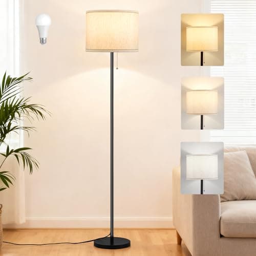 Floor Lamp, Floor Lamps for Living Room with 3 Color Temperature Mode, 67.5”-Standing Lamp with Pull Chain Switch for Easy Use, Boho Linen Shade of Lamps Living Room for Eye-Caring(Include 9W Bulb)