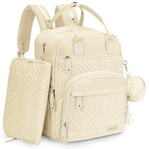 Diaper Bag Backpack, iniuniu Large Unisex Baby Bags with Diaper Pouch, Washable Changing Pad, Pacifier Case and Stroller Straps,Apricot