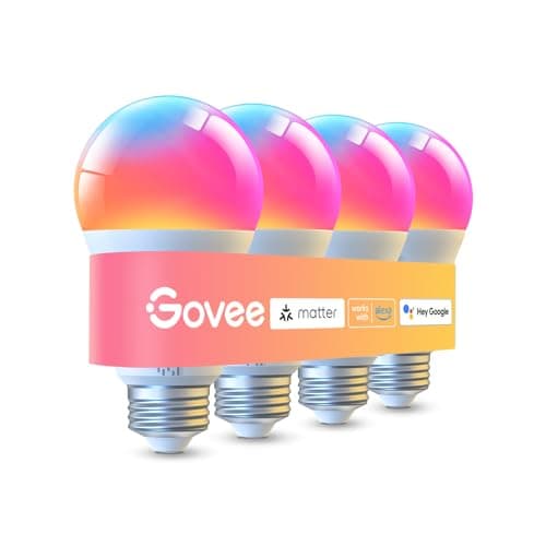 Govee Smart A19 LED Light Bulbs, 1000LM RGBWW Tunable, Wi-Fi & Bluetooth Color Changing Light Bulbs, Works with Matter Alexa & Google Assistant No Hub Required, 75W Equivalent Smart Bulbs, 4 Pack