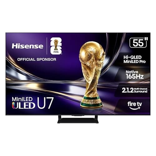 Hisense 55U7SF- 55" Mini-LED ULED 4K UHD Best Premium Gaming HDR Smart Fire TV - Hi-QLED, Native 165Hz, VRR 330, Dolby Vision IQ · Atmos, IMAX Enhanced, Anti-Reflection, 2.1.2 Ch, Alexa+ (2026 Model)