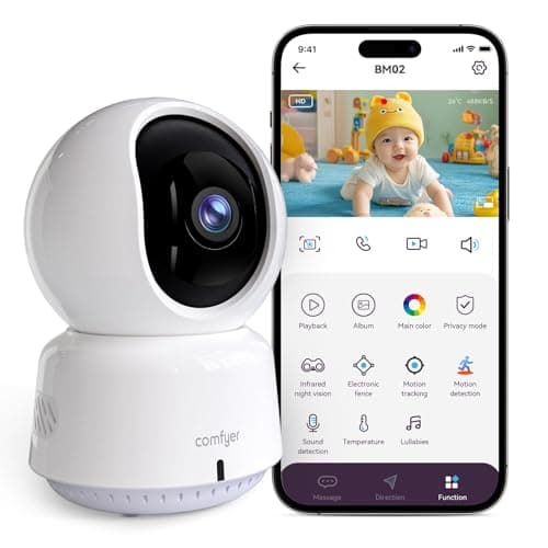 comfyer BM02 Baby/Pet Monitor for Indoor Security, Monitoring with Smart Phone app, 2K QHD Resolution, Auto Tracking/Motion Dection, 2-Way Audio Talk, Night Vision, Pan-Tilt Camera