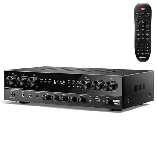 Donner Audio Amplifier, Premium 1000W Peak Power 6 Channel Stereo Receivers with Bluetooth 5.3, USB, FM, 2 Mic-in, Echo, RCA, Fiber/Coaxial Input for Home, Karaoke, Theater Speakers, MAMP6