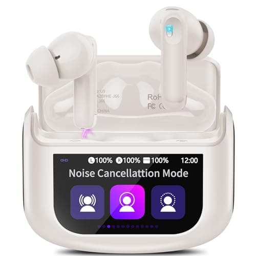 Wireless Earbuds, Bluetooth 5.4 Ear Buds with Multifunctional Touch Screen, 48H HiFi Stereo Headphones, ANC/ENC Noise Cancelling Mic, IPX7 Bluetooth Earbuds with 5 EQ Modes, in Ear Earphones, Cream