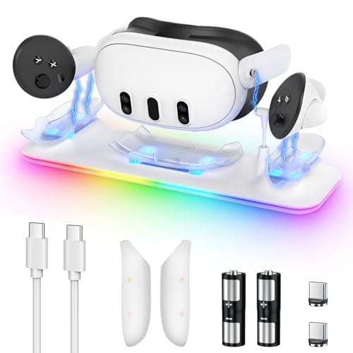 Charging Dock for Meta Quest 3S/Quest 3, YUANHOT Fast Charging Station with Color RGB Light for Oculus Quest 3S/3 Accessories, Magnetic Charger Stand for Headset/Controller with 2 Rechargeable Battery