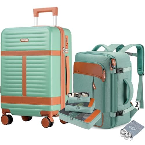 Luggage, 20 Inch Carry On Suitcase with Spinner Wheels & TSA Lock, PC Hardside Luggage set, Green(20inch-5piece Set), XX-Large, Classic