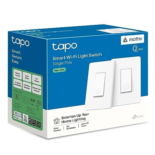 TP-Link Tapo Smart Light Switch, Matter Compatible, Single Pole, Neutral Wire Required, Voice Control w/Siri, Alexa & Google Home, UL Certified, Timer & Schedule, Guided Install, Tapo S505(2-Pack)