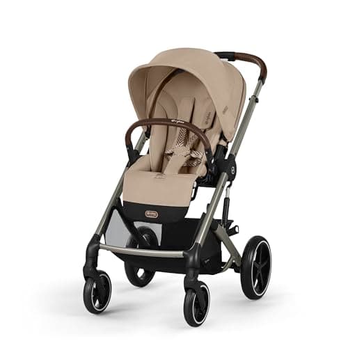 Cybex Balios S Lux Stroller, Travel System Ready, Ergonomic Near Lie-Flat Recline, Reversible Seat, One-Pull Harness, All-Terrain Suspension, One-Hand Fold, XXL Basket + UPF 50+ Canopy, Almond Beige/Taupe Frame