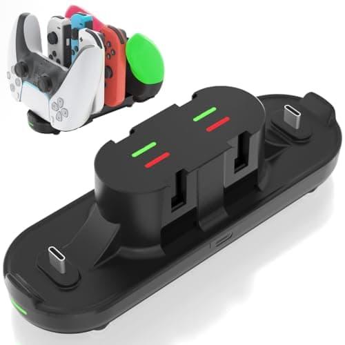 Switch Controller Charger for Nintendo Switch,Charging Dock Station 6 in 1 Switch JoyCon Charger Compatible Nintendo Switch OLED JoyCon/Pro Controller with LED Indication and USB Type-C Charging Cable