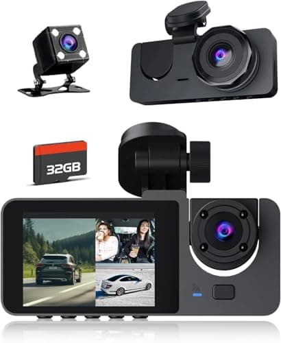 Dash Camera for Cars, 4K Dash Cam Front and Rear, Triple Car Camera with 32GB Card,Built-in IR Night Vision,2.0'' IPS Screen,170°Wide Angle,WDR,HDR,G-Sensor,24H Parking Mode, Loop Recording