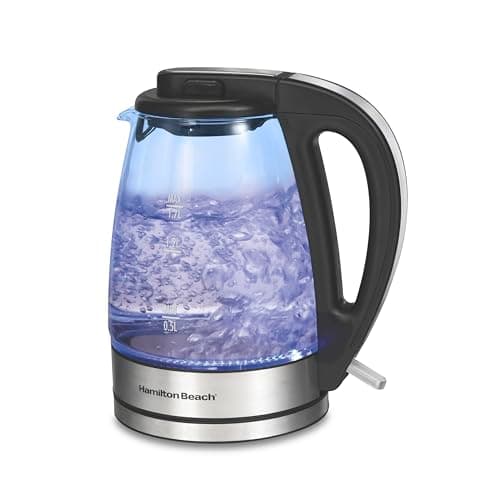 Hamilton Beach 1.7L Electric Tea Kettle, Water Boiler & Heater, Built-In Mesh Filter, Auto-Shutoff & Boil-Dry Protection, Cordless Serving, LED Indicator, Clear Glass (40864)