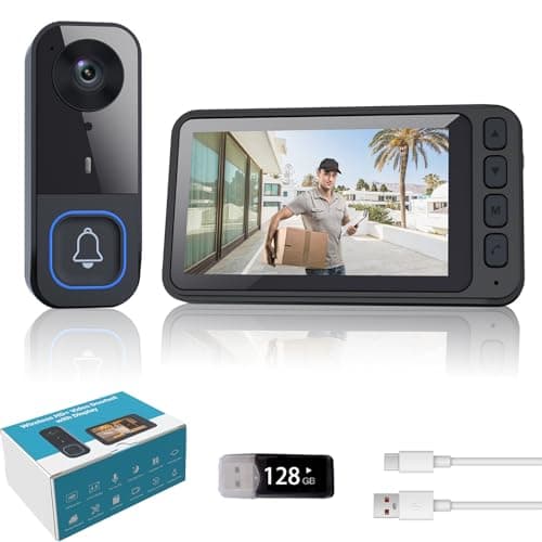 Doorbell Camera Wireless No Subscription, NO WiFi and APP Needed, with 4.5 in Monitor Screen Free Storage, 120° View Angle, 720P, Night Vision, Video Intercom, 2-Way Audio, Easy Install (1 Set)