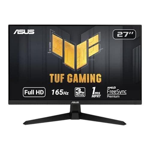 ASUS TUF Gaming 27” 1080P Gaming Monitor (VG277Q1A) - Full HD, 165Hz (Supports 144Hz), 1ms, Extreme Low Motion Blur, FreeSync Premium, Shadow Boost, Eye Care, HDMI, DisplayPort, Tilt Adjustable