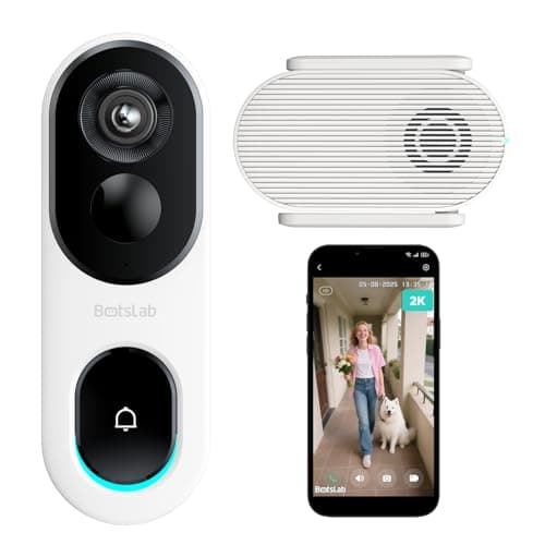 BOTSLAB 2K Video Doorbell Camera Wireless Outdoor with Head-to-Toe View, No Monthly Fee, Two Way Audio, Human Detection, Battery-Powered, 2.4G WiFi, IP66