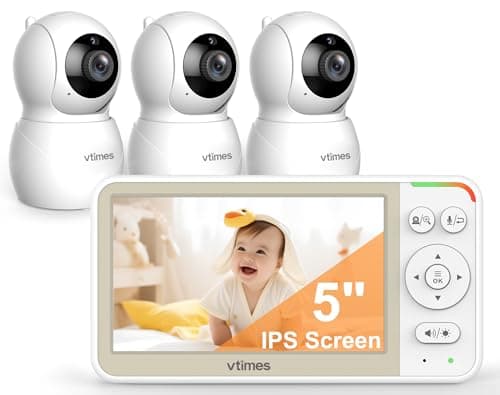 VTimes Baby Monitor 3 Cameras, 5'' Screen Video Baby Monitor No WiFi, Remote Pan-Tilt-Zoom VOX, Two-Way Talk, Infrared Night Vision, Temperature Display, Alarm 8 Lullabies 1000ft