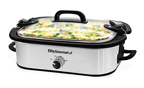Maxi-Matic MST-5240SS Electric Ceramic Slow Cooker, Locking Lid, Keep Warm Oven-Safe Casserole Pan, stainless steel, 3.5 quart