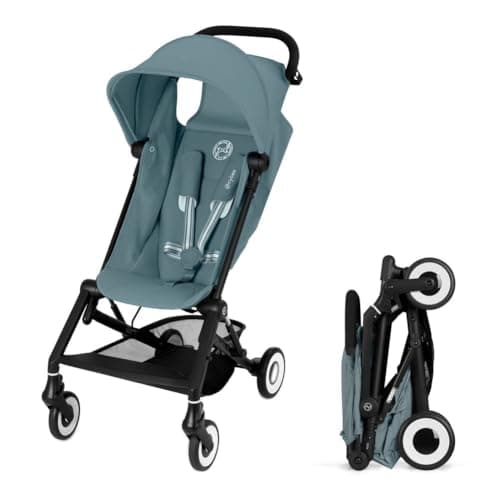 Cybex AGIS Ultra-Compact Travel Stroller, Carry-On Compliant, Lightweight, Compact Fold, One-Hand Recline, Smooth Suspension, UPF 50+ Sun Canopy, Compact Self-Standing Fold, Stormy Blue/Black Frame